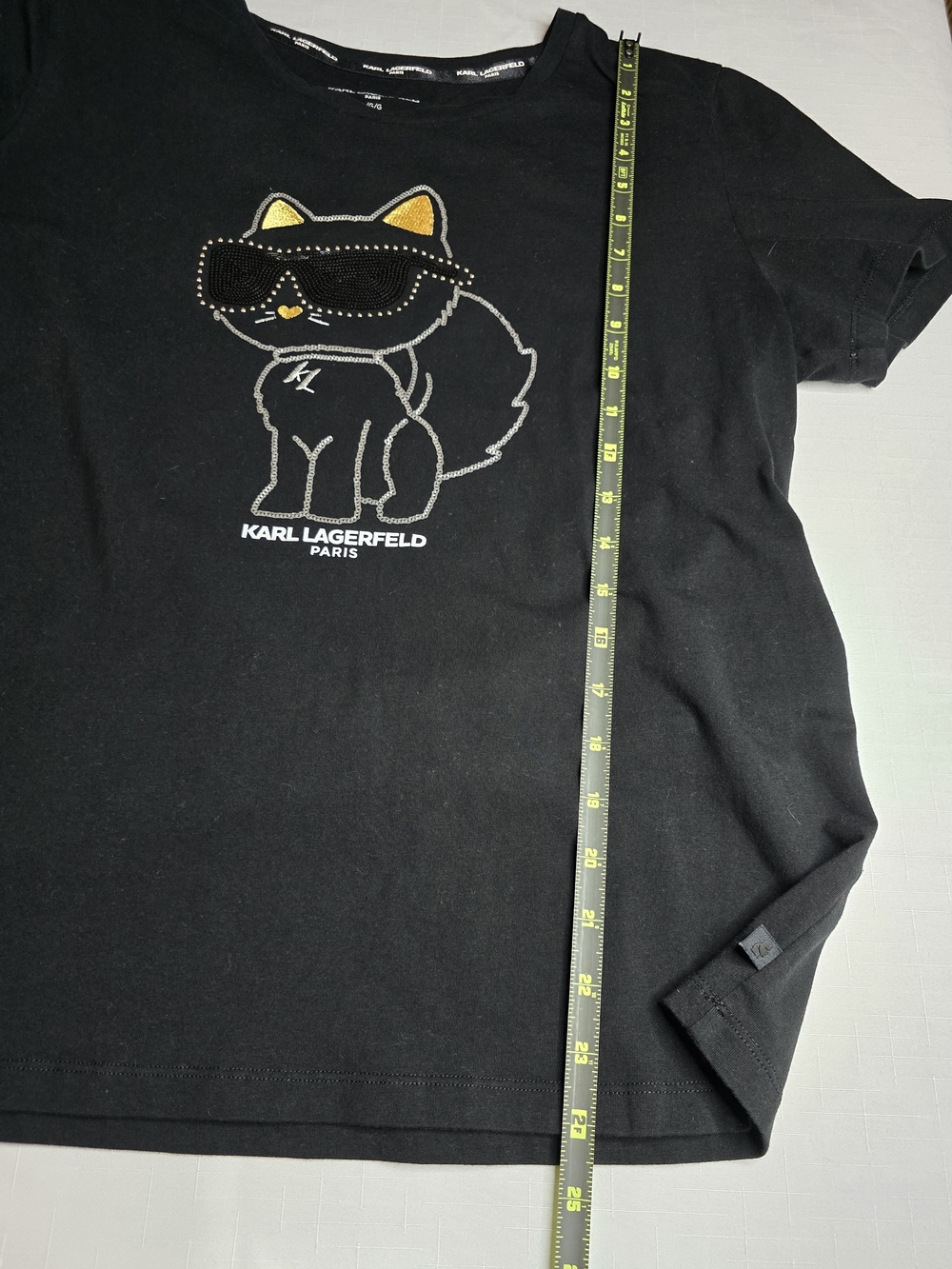 Karl Lagerfeld White and Black Tee Bejeweled Choupette Dramatic Feastive - Picture 5 of 12
